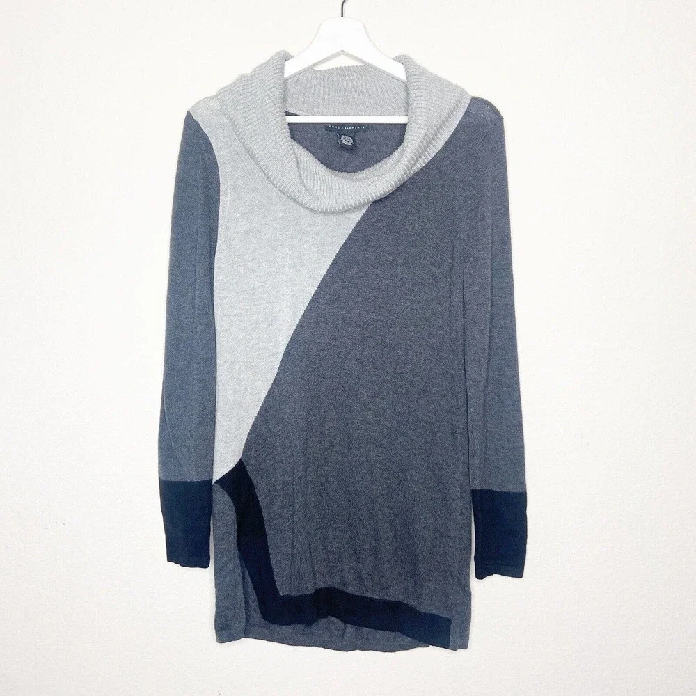 Grace Elements Color Block Side Slit Cowl Neck Sweater Sz S